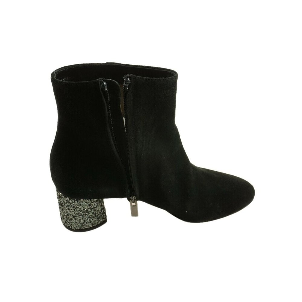 New NINALILOU Women's Size 39 Black Suede Leather Sequin Block Heel Ankle Boot